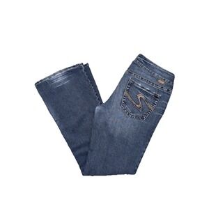 Silver Jeans Suki Womens 31x32 Blue Low Mid Rise Bootcut Distress Whisker Jeans